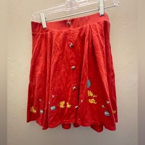 Vintage Disney Red Winnie the Pooh Skater Skirt Overalls w Bee Accents Buttons